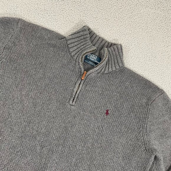Polo Ralph Lauren Sweater Men XL Gray Knit 1/4 Zip - Picture 1 of 7
